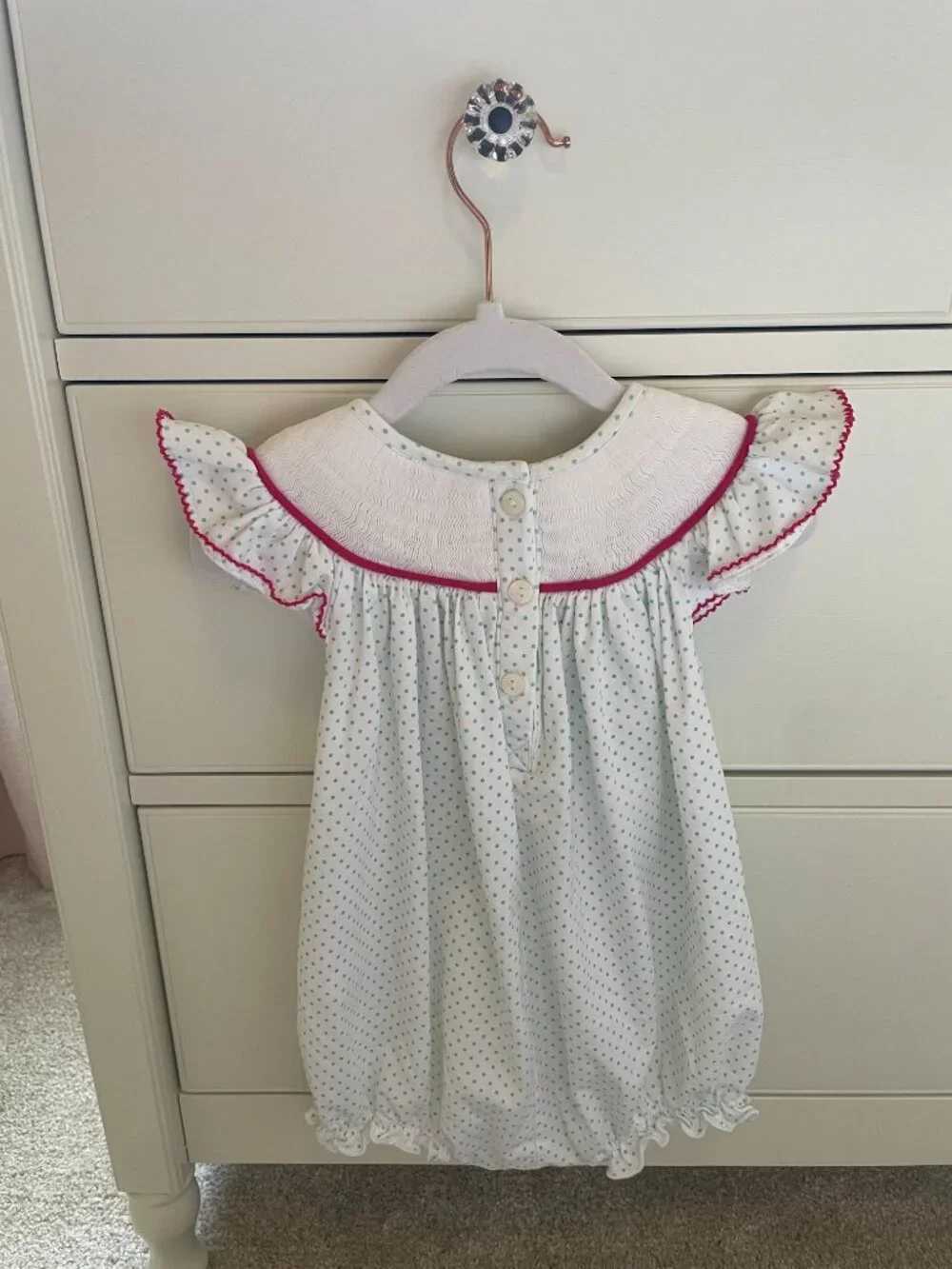 Babeeni Smocked Strawberry Flutter Sleeve Dot Bubble Size 12 Months NWOT